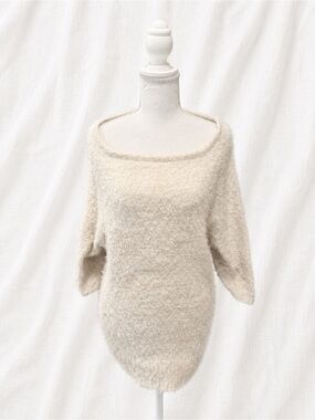 bebe Cream Fuzzy Boatneck Sweater